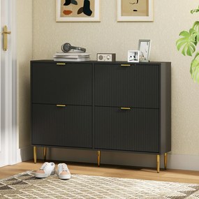 Sapateira com capacidade para 20 pares 105 x 24 x 91,5 cm, com 4 gavetas rebatíveis, portas caneladas e prateleiras ajustáveis, preto