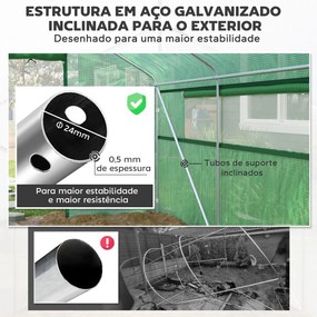 Estufa tipo Túnel 4x3x2 m Estufa de Exterior com 2 Janelas Cobertura PE Anti UV e 1 Porta de Enrolar com Fecho de Correr Estufa para Jardim Pátio Verd