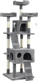 PawHut Arranhador para Gatos Grande 153 cm com 2 Cavernas 3 Camas 2 Rampas Postes de Sisal e 2 Ratos Pendentes Cinza | Aosom Portugal