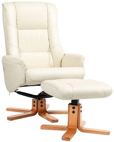 HOMCOM Poltrona de Relaxamento com Apoio para Os Pés Função de Inclinação Couro Sintético Até 150 Kg 71x84x102 cm Creme | Aosom Portugal