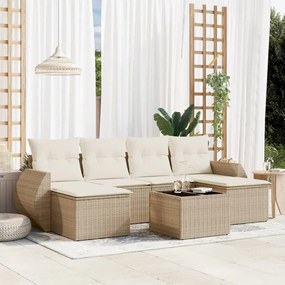 vidaXL 7 pcs conjunto de sofás p/ jardim com almofadões vime PE bege
