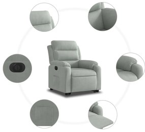 Poltrona reclinável elevatória elétrica veludo cinzento-claro