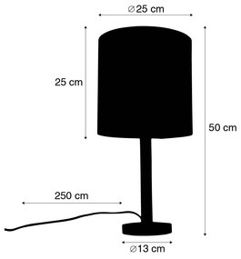 Candeeiro de mesa rural madeira com abajur castanho claro - Mels Rústico