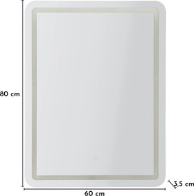 ESPELHO DE PAREDE LED RETANGULAR 60X3,5X80 CM (3 CORES DE LUZ) PRATEADO