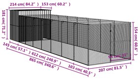 Casota p/ cães c/ parque 214x865x181 cm aço galvaniz. antracite