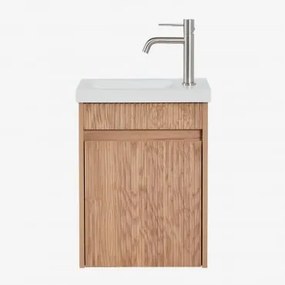 Conjunto De Móvel De Casa De Banho Suspenso Em Madeira Com Lavatório Integrado Narek Castanho Fresno & Sem Espelho & - Sklum