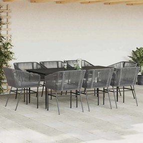 Conjunto jantar jardim 9 peças almofadas vidro vime cinzento PE