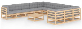 vidaXL 12 pcs conjunto lounge de jardim com almofadões pinho maciço