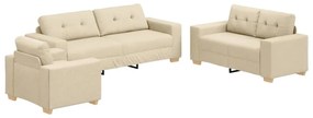 Conjunto de Sofá de 3 Peças com Almofadas em Tecido Creme