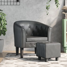 vidaXL Poltrona com apoio de pés couro artificial cinzento