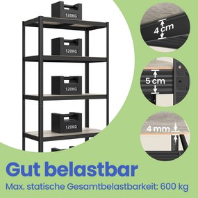 Estante para cargas pesadas 50 x 100 x 200 cm cinzento + preto