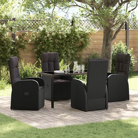 vidaXL Conjunto de Jantar de Jardim de 5 Peças com Almofadas Vime Poliéster Preto