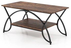 Mesa de centro moderna 2 níveis Estrutura metálica para sala de estar 100 x 50 x 45 cm castanho