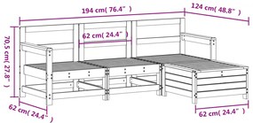 4 pcs conjunto sofás de jardim madeira de pinho maciça branco