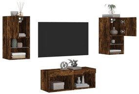 vidaXL 4 pcs móveis de parede para TV com luzes LED carvalho fumado