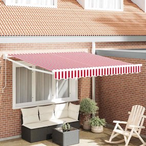Toldo Retrátil Manual Listrado Vermelho e Branco 300 x 250 cm