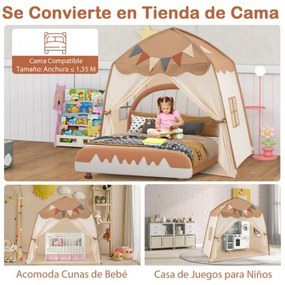 Tenda para crianças 157 x 98 x 148 cm com faixas e luzes de cordas Casa de brincar grande para crianças dos 3 aos 12 anos Castanha