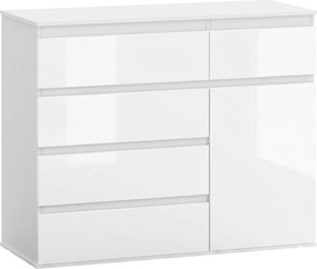 HOMCOM Aparador de Sala com 5 Gavetas Prateleiras Ajustáveis e Porta com Fecho Suave 100x40x80 cm Branco Brilhante | Aosom Portugal