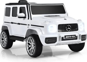 Carro elétrico infantil 12V com 2 portas, música, comando à distância, buzina, luzes LED e cinto de segurança para crianças de 3 a 8 anos, branco