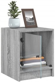 Mesa cabeceira c/ portas vidro 2 pcs 35x37x42cm cinzento sonoma