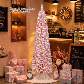 Árvore de Natal Artificial Tipo Lápis, 45 x 45 x 180 cm, Luzes LED Integradas, Rosa
