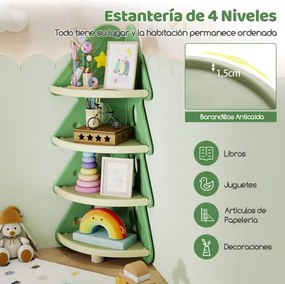 Estante de canto infantil 44 x 44 x 123,5 cm em forma de árvore de Natal de 4 níveis Verde