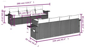 9 pcs conjunto de sofás p/ jardim com almofadões vime PE bege