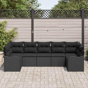 Conjunto de Sofá de Jardim vidaXL de 7 Peças com Almofadas em Rattan Poliéster Preto