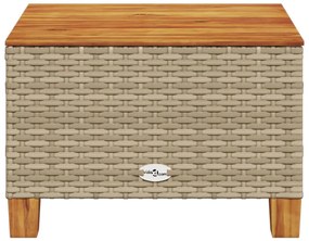Mesa de jardim 55x55x36 cm vime PE e madeira de acácia bege