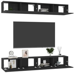 Móveis de TV 4 pcs 100x30x30 cm derivados de madeira preto