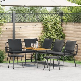 vidaXL Conjunto de Sofá para Jardim de 4 Peças com Almofadas Preto Rattan Poliéster