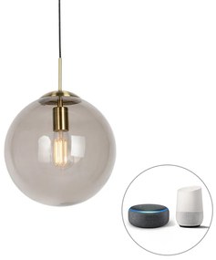 LED Candeeiro suspenso inteligente em latão com vidro fumê 30 cm incl. Wifi ST64 - Bola Moderno,Retro