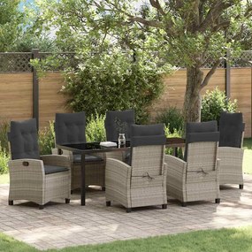 vidaXL Conjunto de Jantar de Jardim com 7 Peças e Almofadas - Rattan e Poliéster Cinza Claro.
