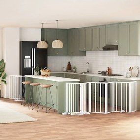 vidaXL Portão p/ cães com porta dobrável 15 painéis 750cm álamo branco