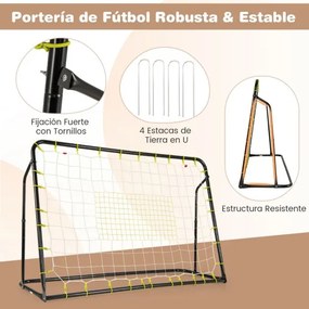 Baliza de futebol com ângulo ajustável e rede de ressalto e rede baliza comEstrutura metálica robusta para crianças com mais de 6 anos 187 x 122,5 cm