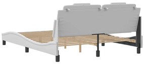 Estrutura de cama c/ luzes LED 160x200 cm couro artif. branco