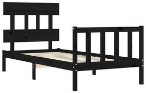 Estrutura de cama com cabeceira 100x200 cm madeira maciça preto