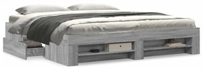Estrutura de cama 200x200 cm derivados madeira cinzento sonoma