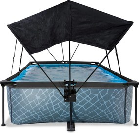 Piscina retangular Stone 300 x 200 x 65 cm com bomba de filtragem e cobertura - Cinzenta