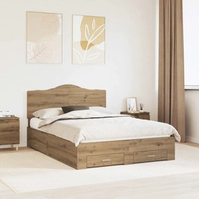 vidaXL Estrutura da Cama com cabeceira Carvalho Artesanal 140 x 190 cm