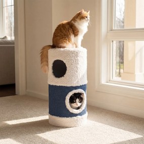 Casa-árvore para gatos de 2 andares em forma de patinho 35 x 66 cm (Diâmetro x AL), tapete de sisal para arranhar, caverna escondida, barril, brinqued