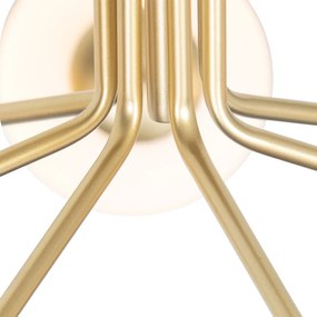 Moderno candeeiro suspenso dourado com vidro opalino 7 luzes - Coby Art Deco