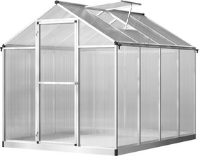 Estufa de jardim em alumínio e policarbonato, 4,6 m², dimensões: 2,42 m (L) x 1,9 m (P) x 1,95 m (A), claraboia, porta com fecho cinzento, transparent