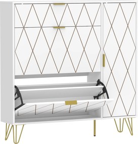 HOMCOM Sapateira Estreita com 2 Compartimentos Abatíveis Armário e Prateleiras Ajustáveis 10-14 Pares 110x25x110,6 cm Branco | Aosom Portugal