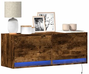 vidaXL Móvel de parede p/ TV c/ luzes LED 100x31x35 cm carvalho fumado