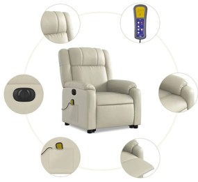 Poltrona reclinável elevatória elétrica couro artificial creme