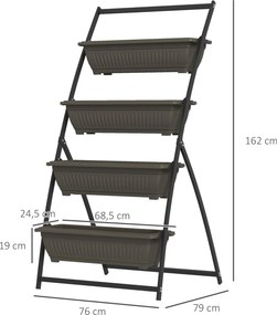 Prateleira para flores em aço com 4 níveis 76 x 79 x 162 cm, suporte vertical para plantas com 4 vasos e orifícios de drenagem, castanho