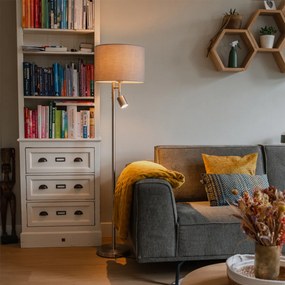 Candeeiro de pé em aço com cúpula cinzenta e luz de leitura - Jelena