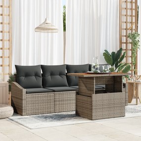 Conjunto de Sofá de Jardim com 5 Peças com Almofadas Cinza Vime PE