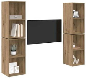 Gabinete de TV de Parede 4 pcs Carvalho Artesanal